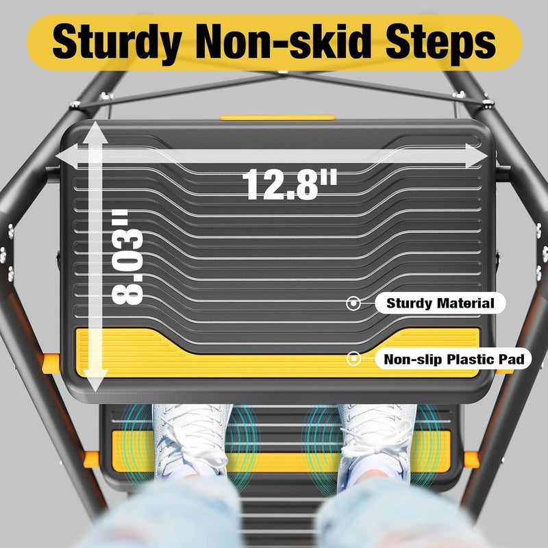 Urackify 3 Step Ladder, Heavy-Duty 800lb Capacity, Wide Anti-Slip Steps & Secure Handrail Compact, Folding Step Stool Portable Design for Home, Kitchen, Office, Pantry, Closet Use, Black - Image 3